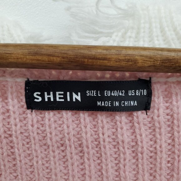 Womens L Striped Distressed Cropped Sweater Pink White Long Sleeve Grunge Y2K - Picture 12 of 16